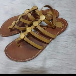 Tory burch woman's gold leather ankle strap thong sandals